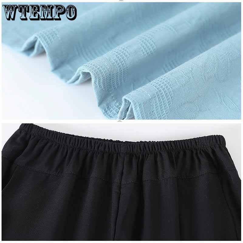 Sommer-Kurzarmanzug für Mütter und Omas, zweiteiliger Anzug aus Baumwolle und Leinen für ältere und mittlere Menschen, große Größen, T-Shirt und Oberteil, lässiger Hosenanzug