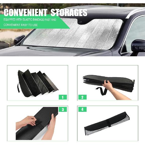 Windshield Sunshade - Foldable Reflective Sun Visor for Car - Protects Vehicle from Sun Heat and UV Rays, Keeps Interior Cool - Best Blocks Visor