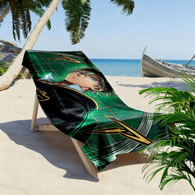 Black Clover Print Beach Towel, Large Soft Quick Dry Towel for Beach Camping Swimming
