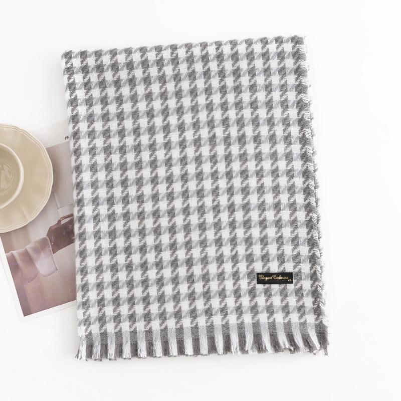 Novo Inverno 2024 Cachecol Grade Mil Aves Moda Commuter Proteção Frio Pescoço Cachecol Caxemira Imitação com Sensação de Alta Qualidade Xale