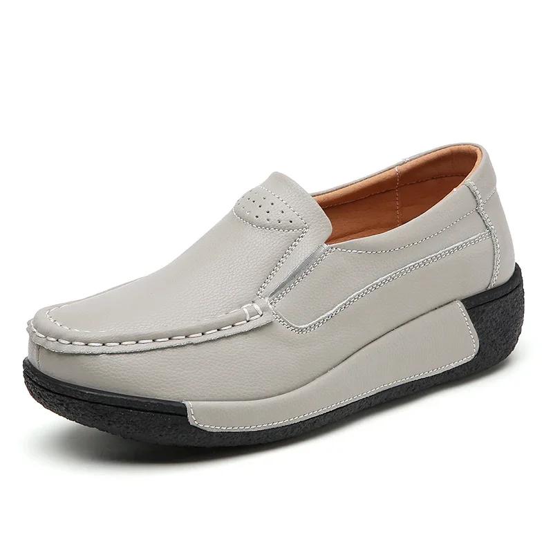 Thick Bottom Wedges Flatform Shoes Ladies Soft Non-Slip Walking Shoes Spring Fashion Genuine Leather Casual Shoes Women Autumn