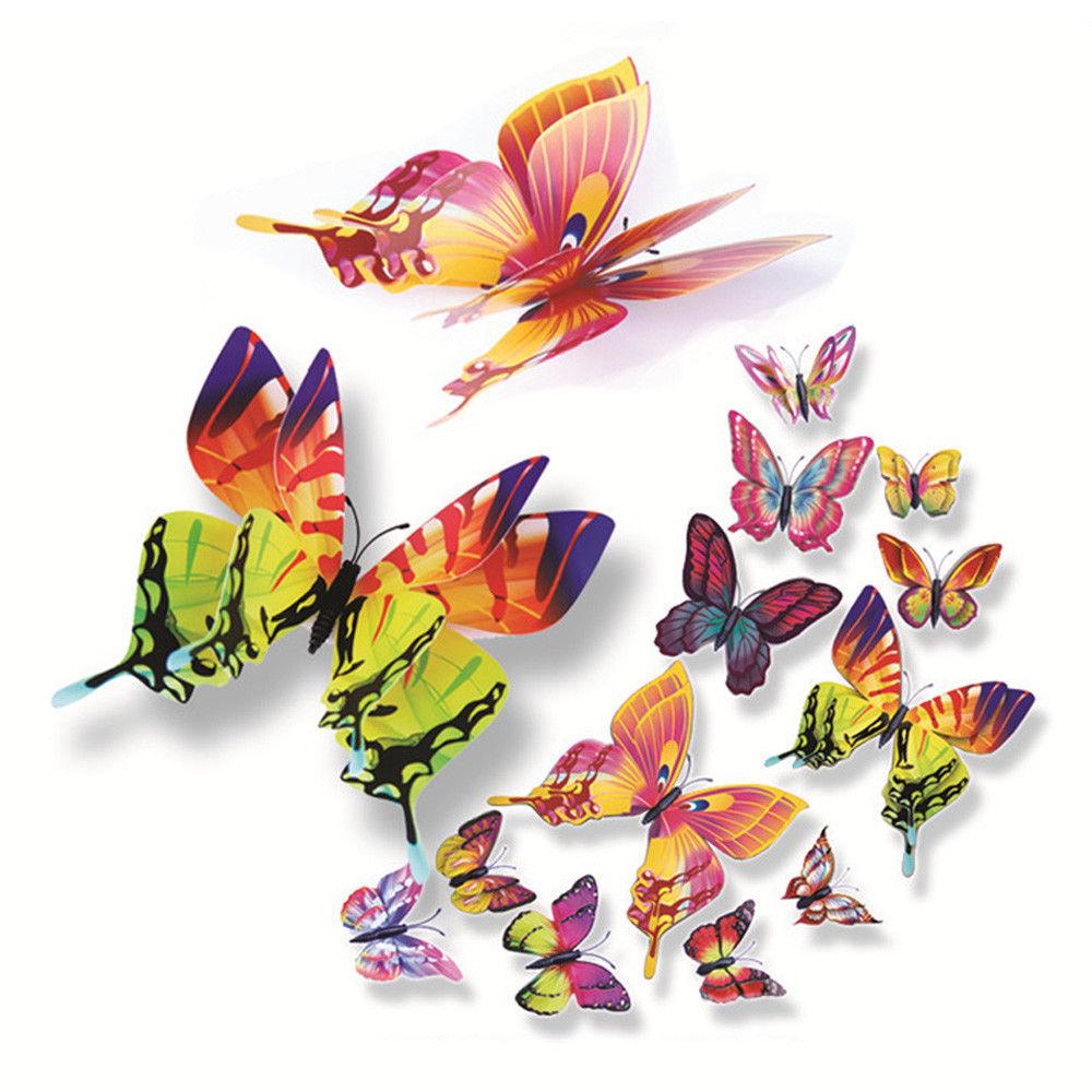 Buy 12pcs/set Double Layer Wing 3D Butterfly Magnet Fridge Decor Wall ...