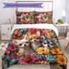 3PC Custom Name Chihuahua Friends Flowers Bedding Set Duvet Cover Closure Includes 1 Duvet Cover & 2 Pillowcases for Bedroom