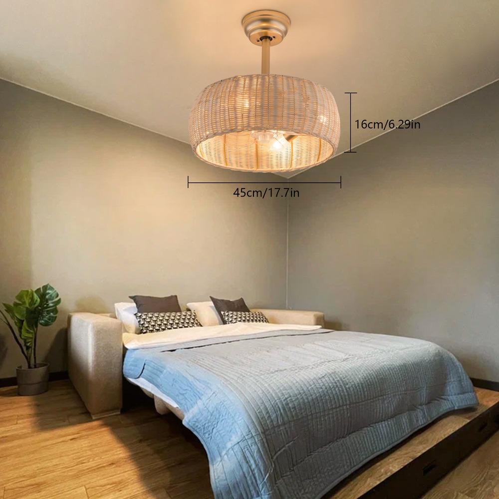 Bymaocar 18.5in Boho Ceiling Fan with Lights Rattan Caged Flush Mount Indoor Lamp 6 Wind Speeds Quiet Reversible Motors & Timer