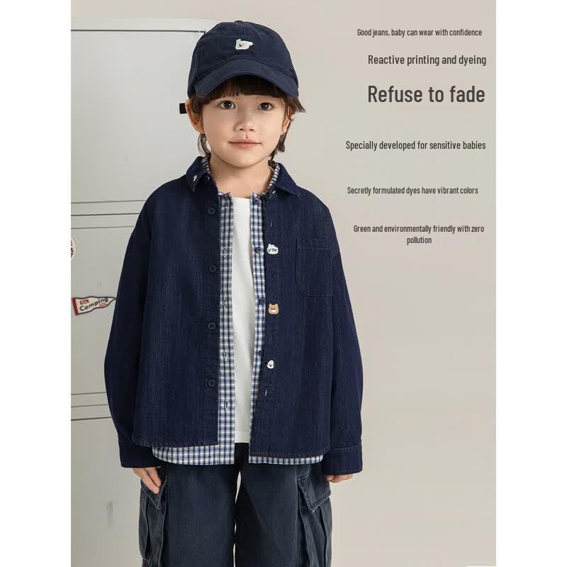

YOYO Boy s Embroidered Fade-Resistant Denim Shirt 140cm