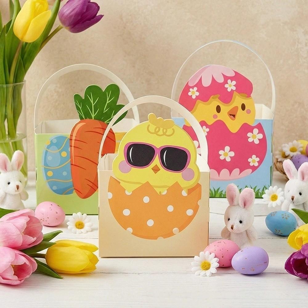 6pcs Egg Rabbit Carrot Easter Bunny Candy Boxes with Handle Candy Gift Bag  Spring Parties
