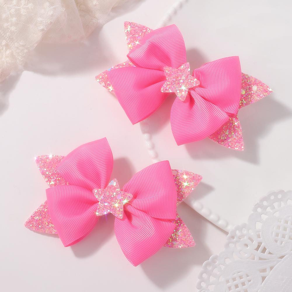 2 Buc 4.33inch Clips de Păr cu Fundițe Sclipitoare în Formă de Stea pentru Fetițe, Boutique Panglică Coadă de Rândunică, Agrafe de Păr, Accesorii de Păr