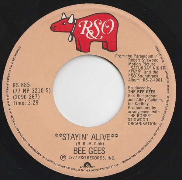 

7inch Record BEE GEES Stayin Alive RS885 RSO 1977 Canada SoulFunk Used