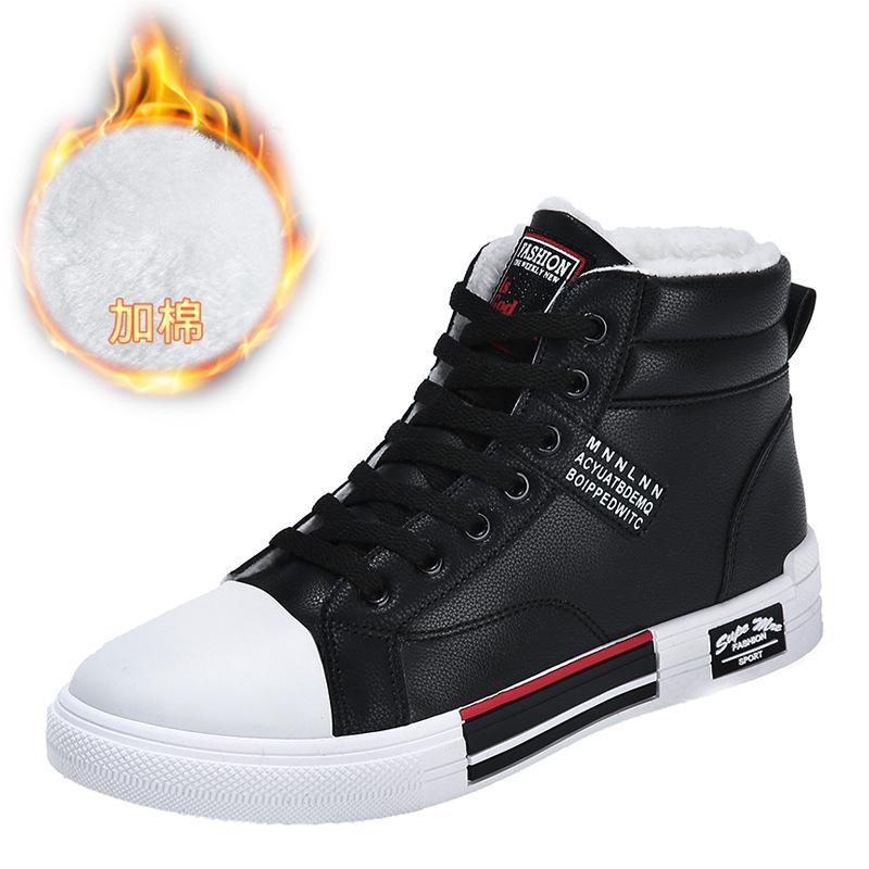 Fashion Plush White Shoes For Men Winter High Top Leather Sneakers Male Waterproof Booties Man Teen Boys  Fashion Trainer Sports Shoes