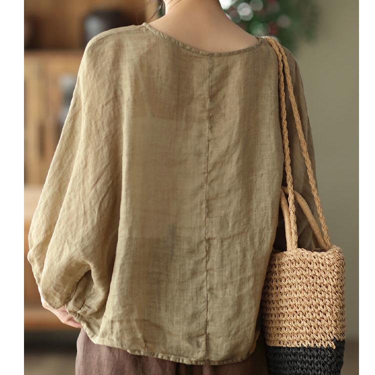 Plus Size Women Retro Cotton Linen T-Shirt Casual Loose O-Neck Long Sleeve Tees Spring Summer Basic Tops Shirts