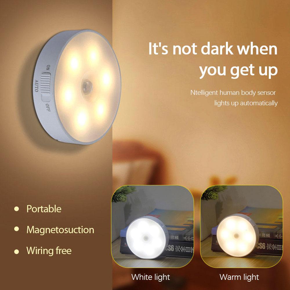 LED Smart Night Light USB Rechargeable Dimmable Night Lamp Wireless Closet Light For Bedroom Kitchen Cabinet Light Motion Sensor