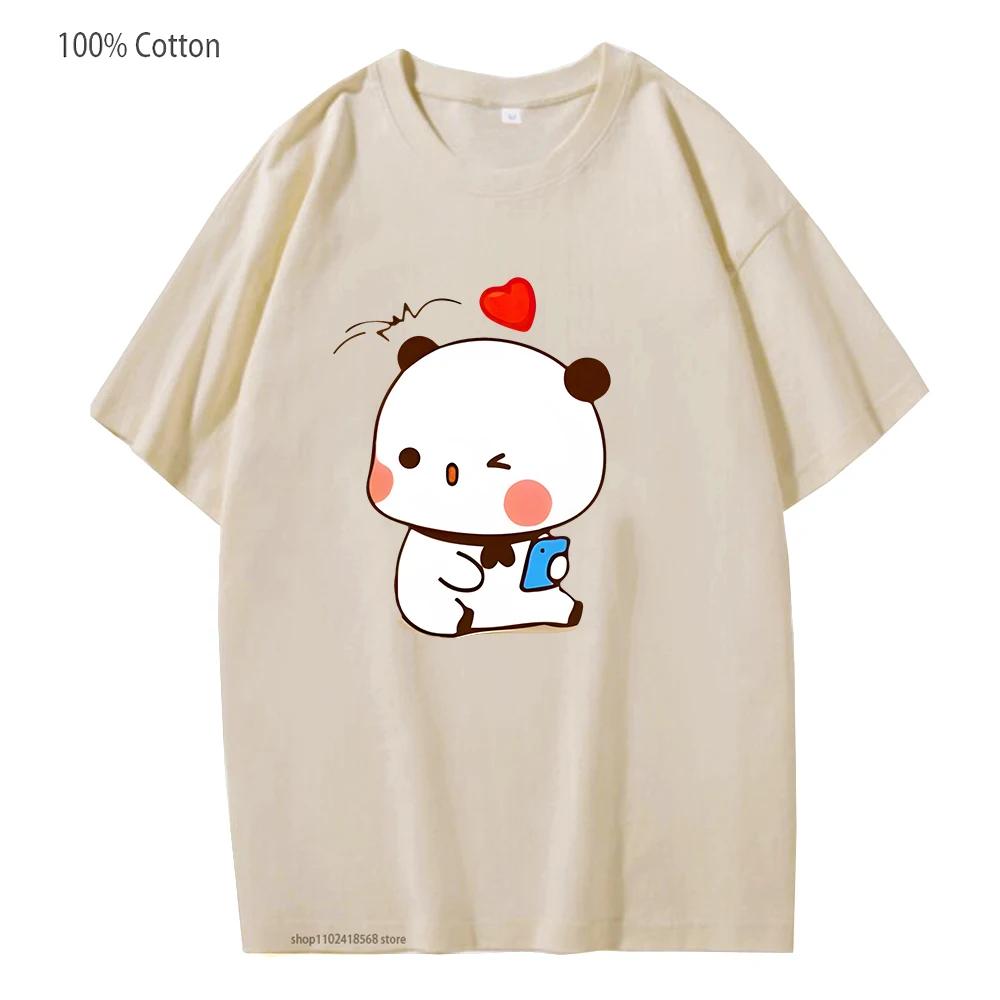Cute Dudu and Bubu T-Shirts Panda and Brownie Bear Couple Tshirt Cotton Clothes Summer Soft Tees Korean Style Men Women Top