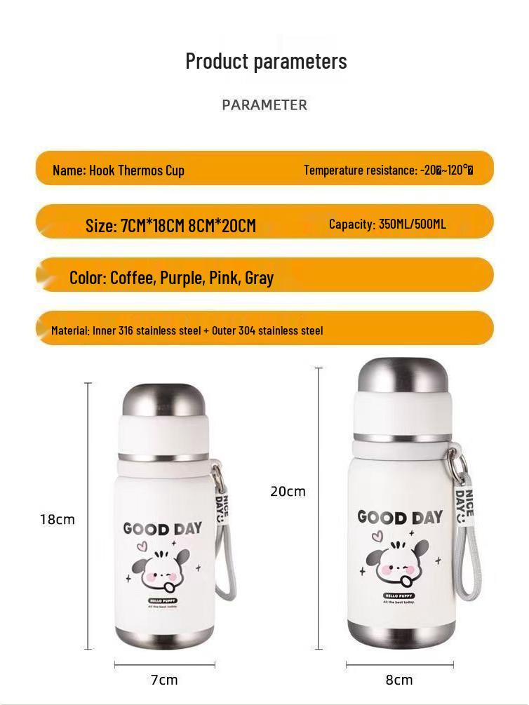 Cartoon Dog Stainless Steel Tea Infuser Cup - 316 Small Thermos with Tea Separation for Students.