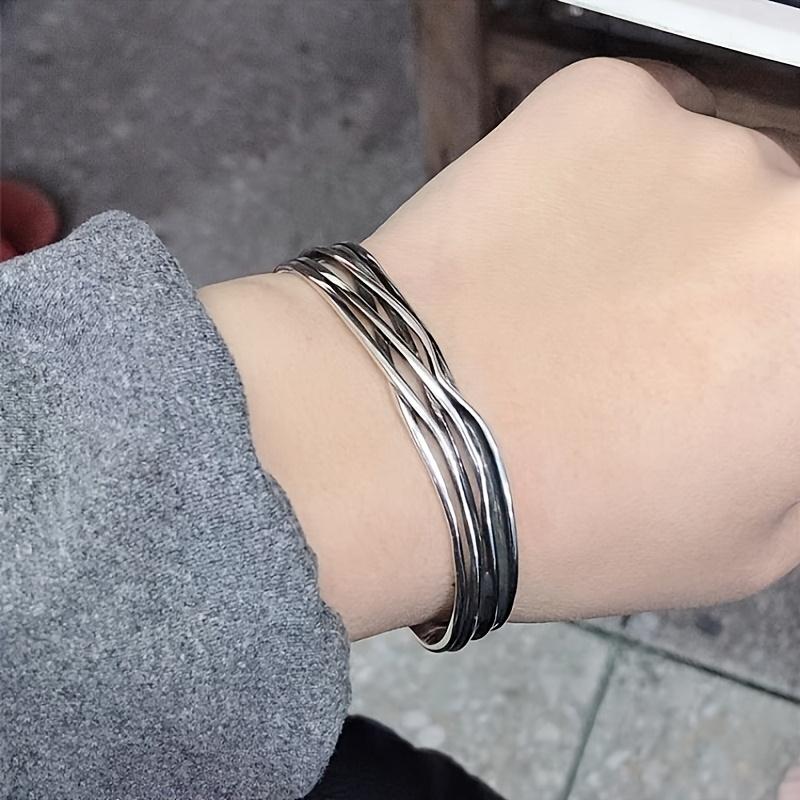 European and American Vintage Distressed Multi-layered Open Bangle, Simple Distressed Alloy Bracelet, Niche Fashion, Trendy and Versatile Accessory