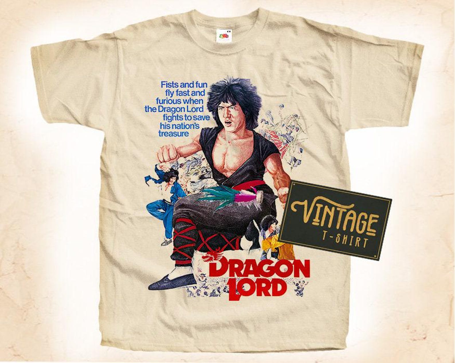 Dragon Lord Jackie Chan T-Shirt Tee Natural Vintage Cotton Movie Poster Beige All Sizes S M L XL 2X 3X 4X 5X XL