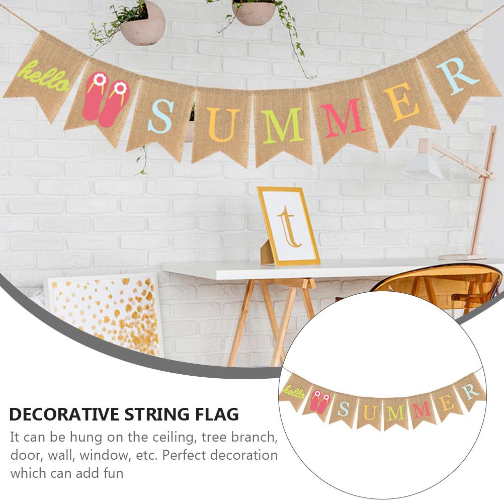 Summer Hanging Flag Beach Party Banner Pool Decorations for Kids Birthday Hawaiian Linen Bunting