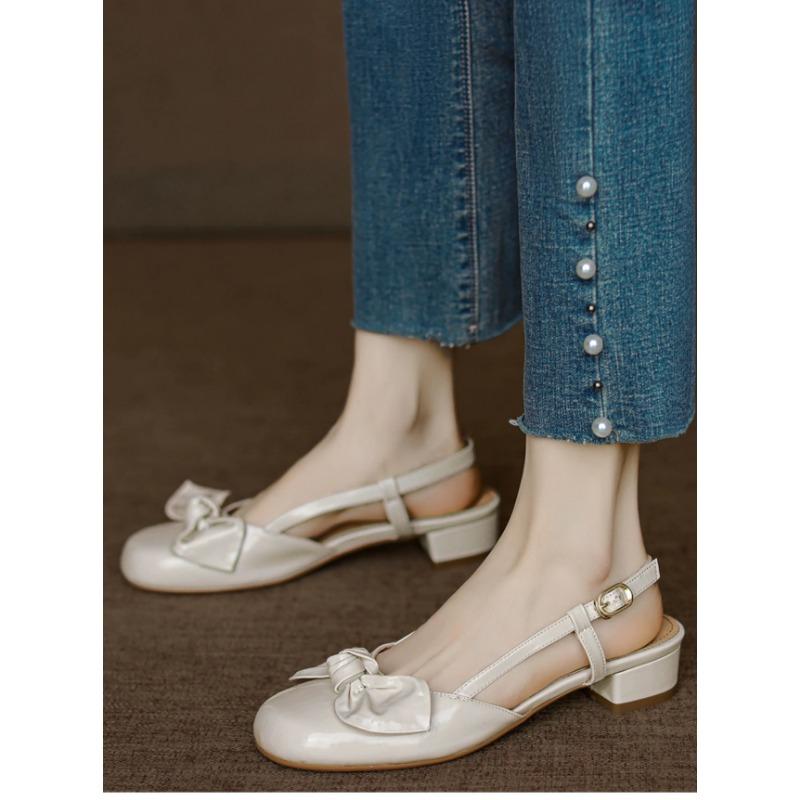 

Back strap flat shoes versatile casual shoes summer new leather bow bag head sandals women 39 бежевый