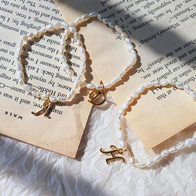 Letuni Initial Bracelet Women's Bead Pearl Girlfriend Damsu