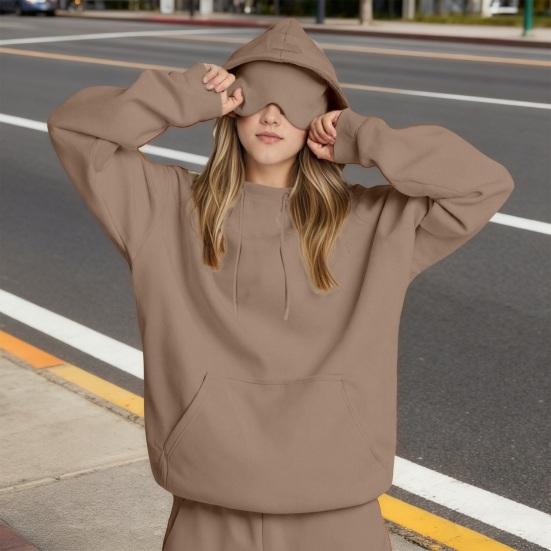 Yousheng Hoodies with Built In Eye Cushion for Women Men Unisex Oversized Sweatshirt Travel Airplane Pullover Tops with Pocket for Sleep