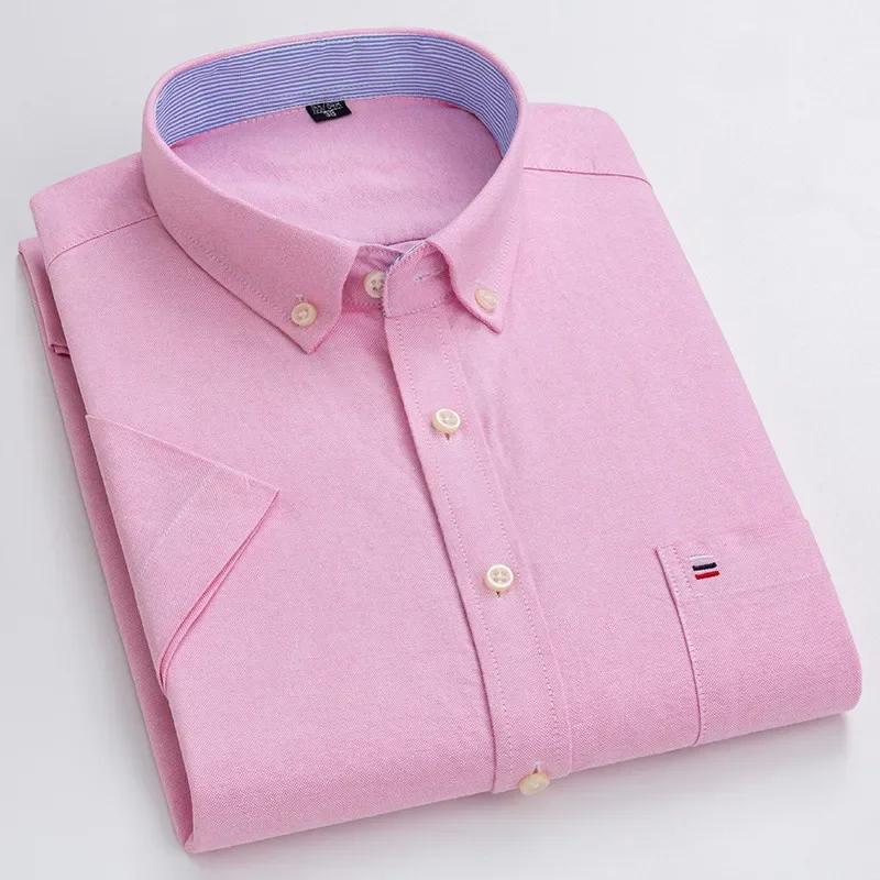 Cămașă bărbătească Oxford din bumbac de înaltă calitate, cu mânecă scurtă, pentru confort de vară, respirabilă, clasică, culoare uni, carouri, business, casual