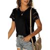 Summer Women's T-shirt Lace Splicing Short Sleeve T-shirt Round Neck Top