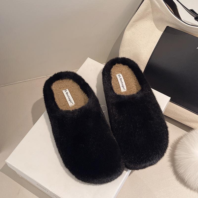 Thick-soled Mao Mao Shoes Bag Head Half Slippers Outer Wear 2025 Autumn and Winter New Fashion Leisure Home Warm Cotton Slippers Women