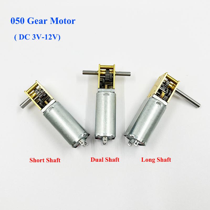 1PC Micro 050 Worm Gear Motor DC3V-12V 6V 9V Slow Speed High Torque All Metal Gearbox Motor Right Angle Short/ Dual/ Long Shaft