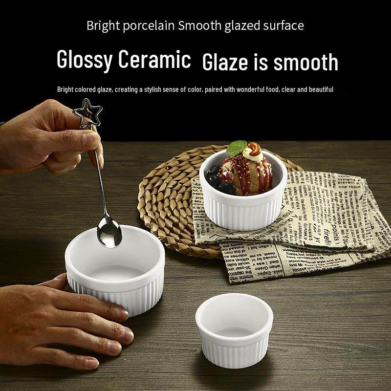 Pure White Ceramic Ramekin for Pudding, Baking, Desserts, and Ice Cream