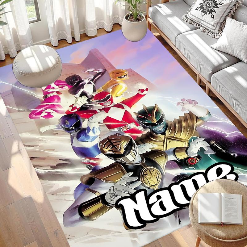 Custom Name Personalized Mighty Morphin Power Rangers Print Carpet, Versatile Home Decor Rug, for Playroom, Apartment, Balcony, Entryway, Hallway Gift