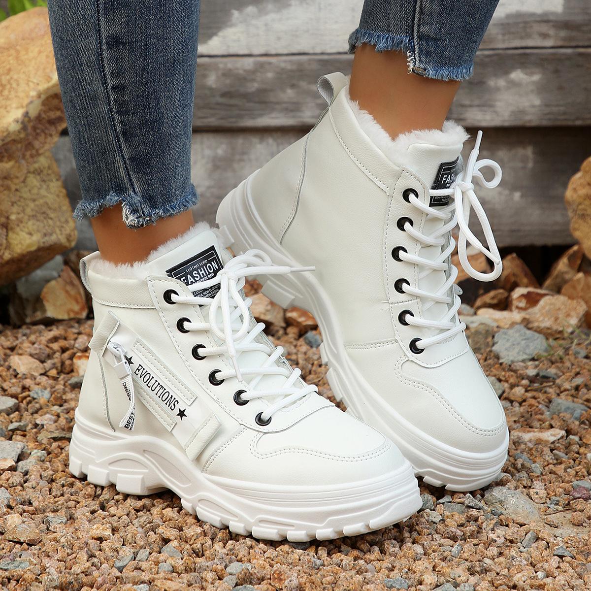 Winter new women s cotton shoes Martin boots front lace-up velvet warm platform women s cotton shoes 36