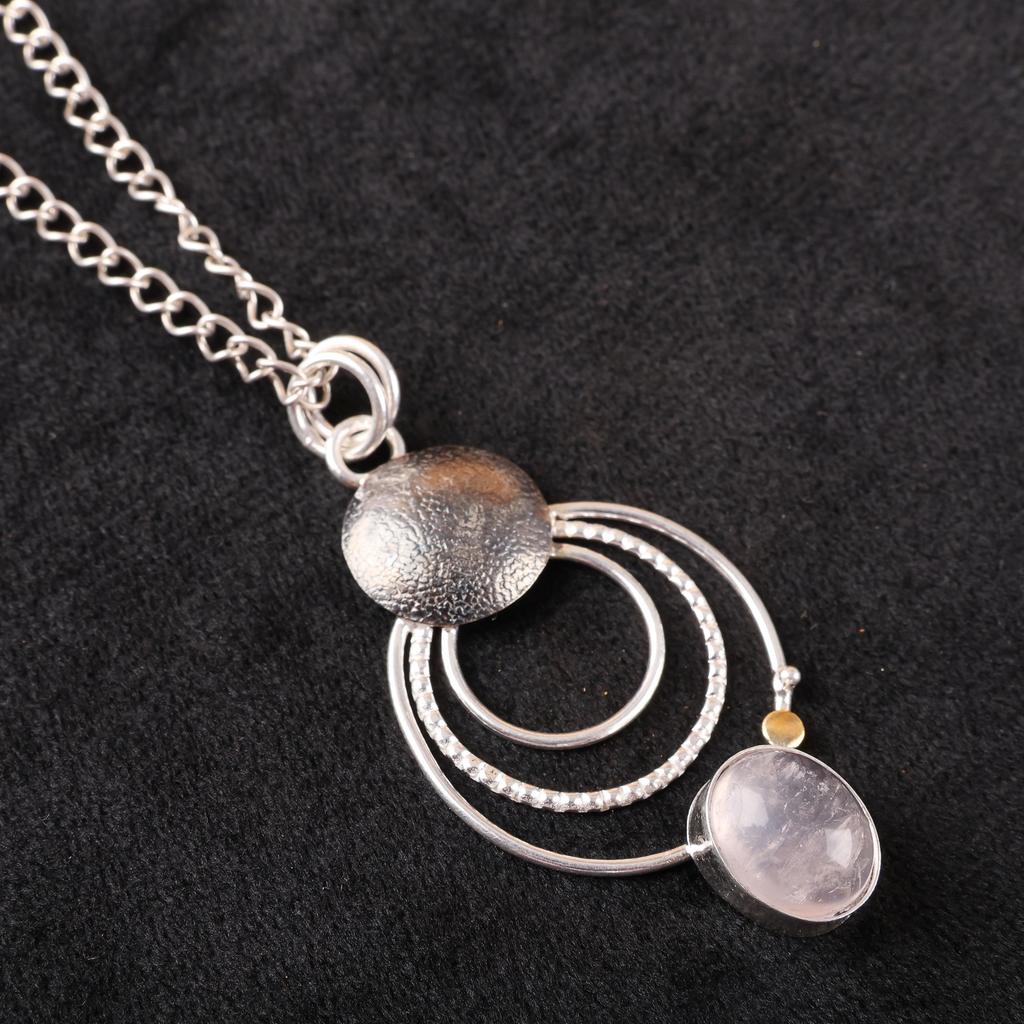 Rose Quartz Handmade Latest Design Jewelry Silver Pendant, 925 Solid Sterling Silver Gemstone Pendant, Gift For Wife