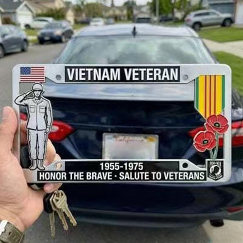 Vietnam Veteran Metal License Plate Frame Patriotic Design For Car Truck Decor For Veterans And Patriotic Enthusiasts