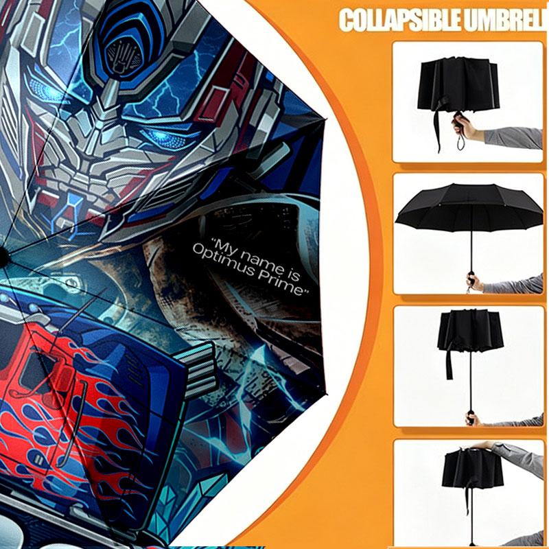 Custom Name Personalized Transformers Print Umbrella, Auto Open Close, 8‑Rib Sturdy Frame, Commute Camping Hiking Use, Birthday Gift