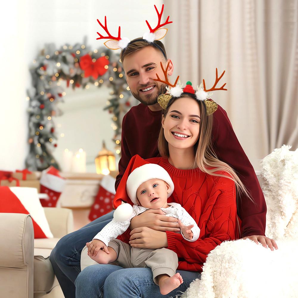 Cute Cartoon Style Christmas Reindeer Headband With Sparkling Sequin Antlers