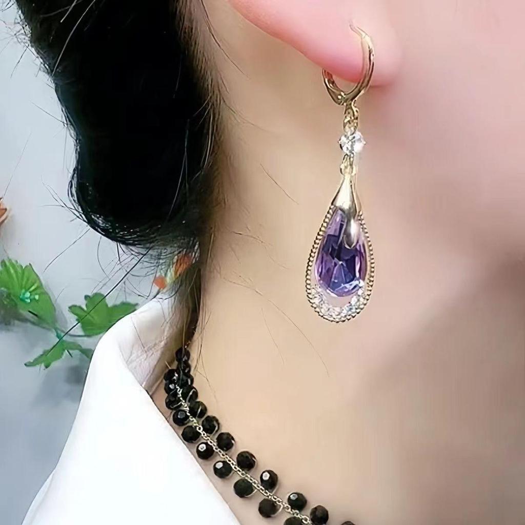 1Pair Purple Water Drops Earring Buckle Earrings for Women Simple Fashion Design Earrings