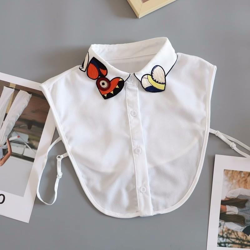 Women's Fake Collar Shirt White Fake Collar Women Detachable Collars Embroidery Cotton False Collar Shirt Col Amovible Femme