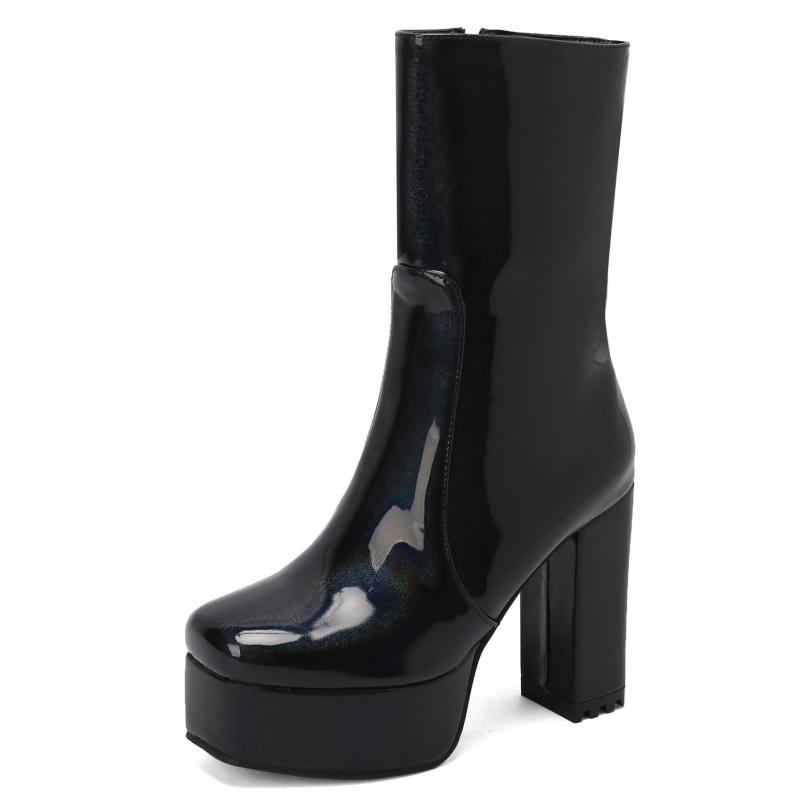 Dame Midtkalvstøvletter Platform Glidelås Kort Støvlett Svart Rosa Rød Hvit Hæl Festsko Damer Vintersko Sko Stor Størrelse