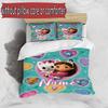 3pcs Duvet Cover Set (1*Duvet Cover + 2*Pillowcase, Without Core), Custom Name Gabby's Dollhouse Pattern Bedding Set, Home Bedroom Decor Gift