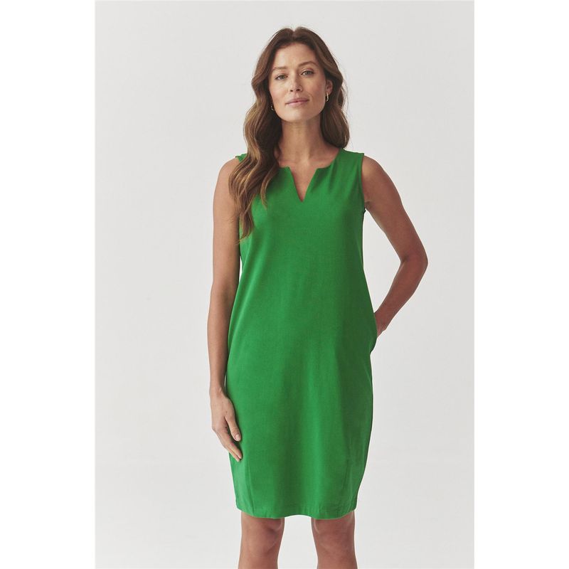 

Foreign Trade Original Order Tail Goods European Print Stretch Cotton Jersey Pocket Women Summer Sleeveless Dress Holiday Style Short dress Green XXL