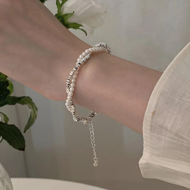 Vintage 925 Silver Bamboo Pearl Bracelet for Women Korean Style Round Bead Heart-shaped Bracelets Jewelry Birthday Gift