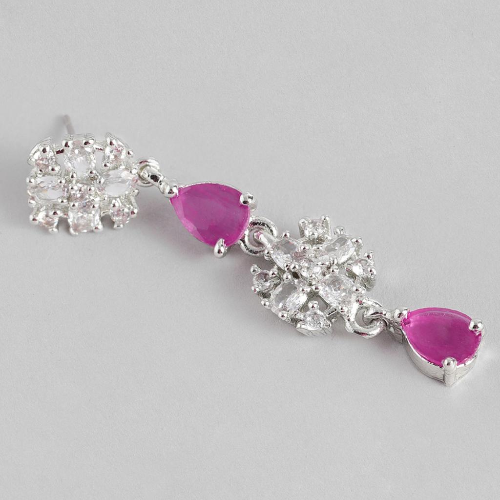 Дизайнерские серьги Estele с родиевым покрытием, сверкающими цветами и рубиновыми камнями, CZ для женщин