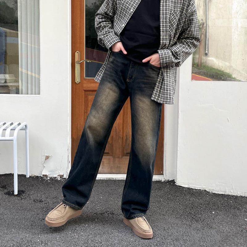 Rusty Soil Straight Jeans Men's Spring Loose Casual Long Pants Trend Old Wide Leg Pants