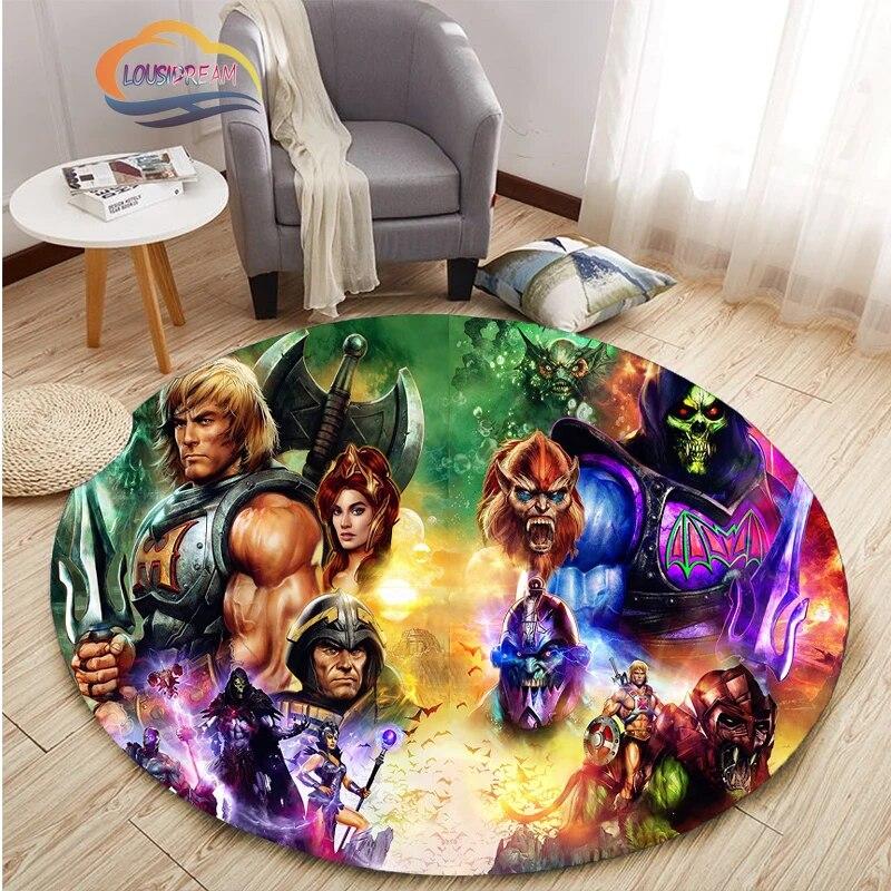 Adventure Animation Masters of the Universe Round Carpet and Rug Cartoon He-Man Pattern Home Decor Anti-slip Mat Yoga