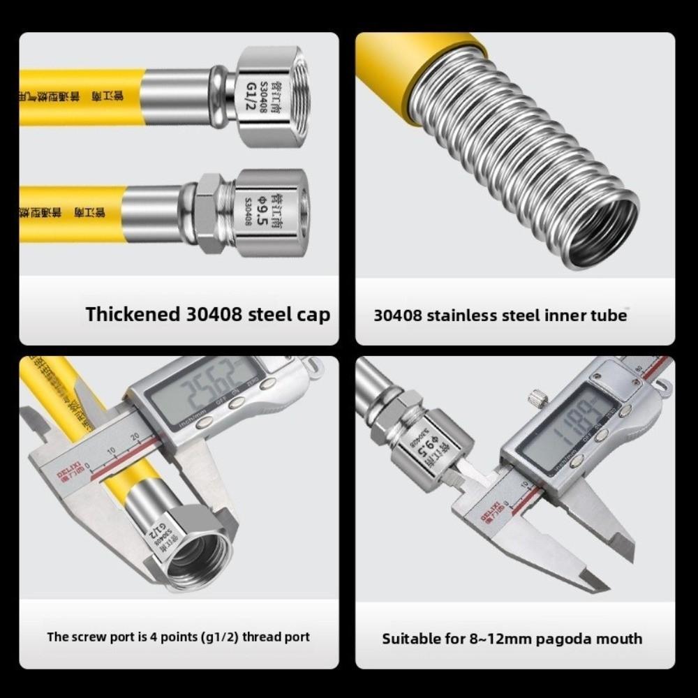 Explosion Proof Natural Gas Pipe 0.5/1/1.5/2/2.5m Armored Stove Gas Line Rodent Proof Flexible Steel Gas Dryer Hose Kit
