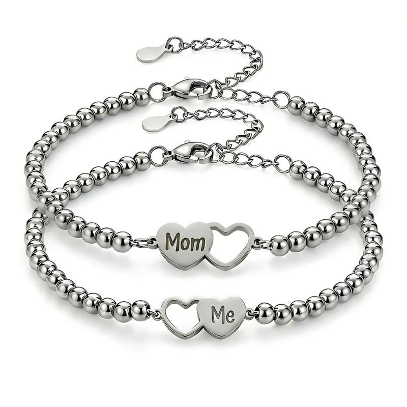 1 Set Elegant Mother And Child Beaded Bracelet Pink And Silver Optional Wristband For Family Bonding