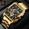 BINBOND Classic Men Watches Square Type Watch for Man Quartz Movement Stainless Steel Waterproof Luminous Date Trend Watch
