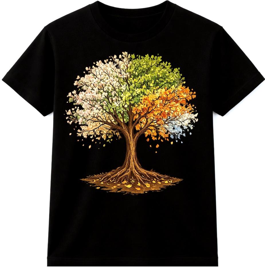 Tree Four Seasons T Shirt Spring Summer Fall Winter Nature Graphic Tee S разноцветный