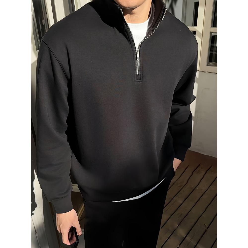 Men s Spring Stand Up Collar Sweatshirt with a Half Zipper Stand Up Collar Design, Suitable for Outdoor Leisure in Spring and Autumn S чёрный