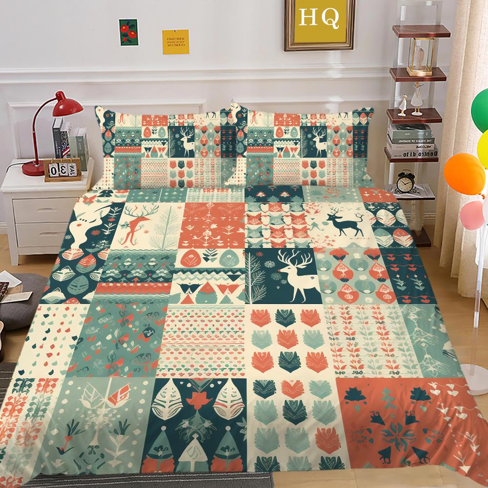 Microfiber Fabric Christmas Bedding Set Luxury HD Quilt Cover Pillowcase 2 or 3 AU/EU/DE/US Full Size Quick Drying Easy Cleaning Home Decoration