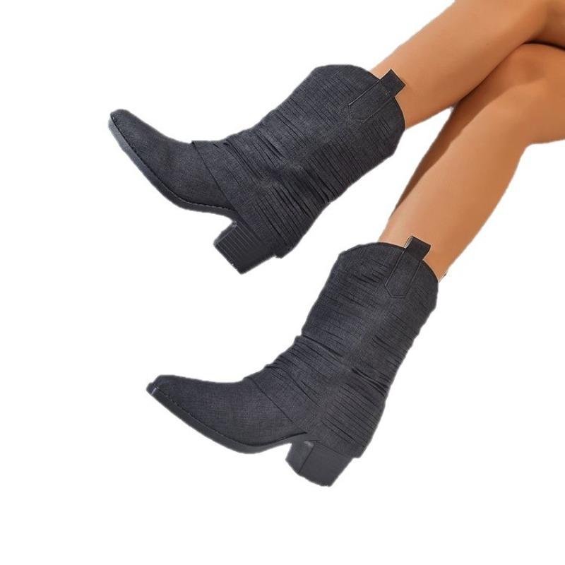 Große Größe Herbst und Winter Einzelstiefel spitze Mode-Stiefel dicker niedriger Absatz kurze Stiefel Cowboy vielseitige Westernstiefel